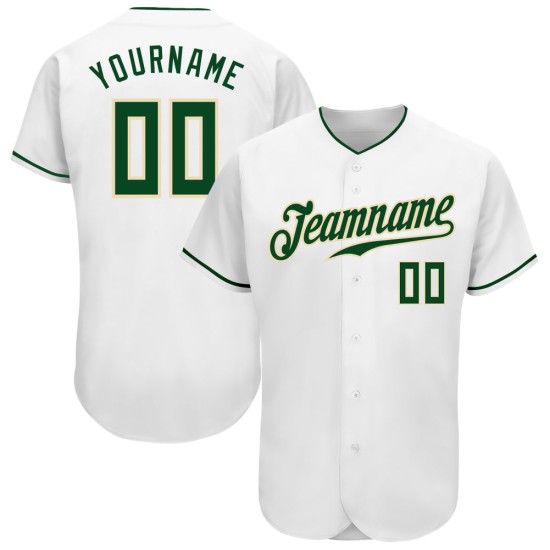 Baseball Custom Green-Cream Authentic White Jersey Baseball Custom Green-Cream Authentic White Jersey