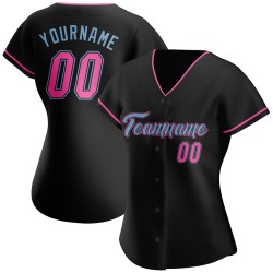 Custom Black Pink-Light Blue Authentic Baseball Jersey Custom Black Pink-Light Blue Authentic Baseball Jersey