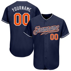 Navy Authentic Custom Jersey Orange-White Baseball