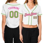 Cropped Green-Pink Jersey White Women's V-Neck Neon Baseball Custom Cropped Green-Pink Jersey White Women's V-Neck Neon Baseball Custom