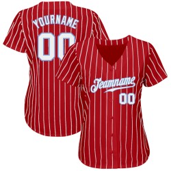 Custom Red White Pinstripe White-Light Blue Authentic Baseball Jersey Custom Red White Pinstripe White-Light Blue Authentic Baseball Jersey