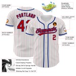 Red-Royal Baseball Jersey Pinstripe Authentic White Custom Red Red-Royal Baseball Jersey Pinstripe Authentic White Custom Red