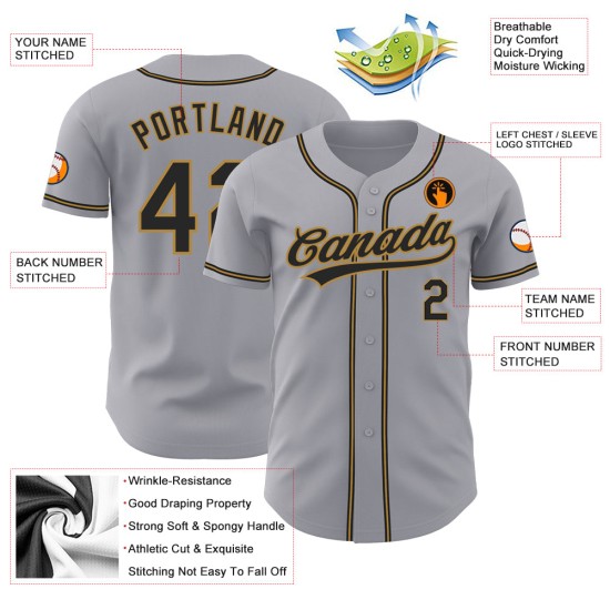 Baseball Black-Old Custom Jersey Gold Gray Authentic Baseball Black-Old Custom Jersey Gold Gray Authentic
