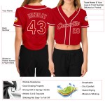 Red-White Cropped V-Neck Custom Red Women's Baseball Jersey Red-White Cropped V-Neck Custom Red Women's Baseball Jersey