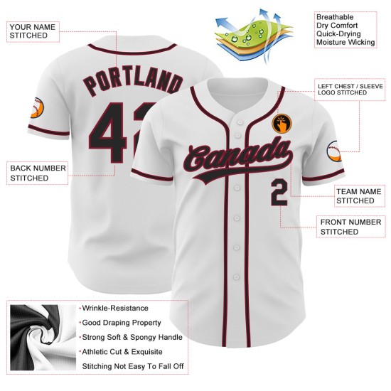 Authentic Baseball White Custom Jersey Black-Crimson Authentic Baseball White Custom Jersey Black-Crimson