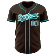 Baseball Custom Authentic Brown Teal-White Jersey Baseball Custom Authentic Brown Teal-White Jersey