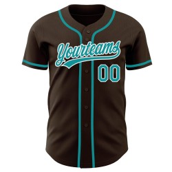Baseball Custom Authentic Brown Teal-White Jersey Baseball Custom Authentic Brown Teal-White Jersey