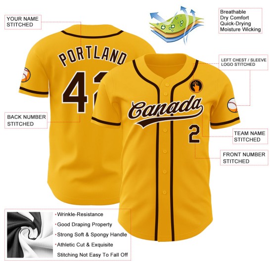 Authentic Custom Baseball Gold Brown-White Jersey Authentic Custom Baseball Gold Brown-White Jersey