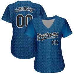 Custom Blue Baseball 3D Jersey Authentic Black-White Pattern Design Custom Blue Baseball 3D Jersey Authentic Black-White Pattern Design