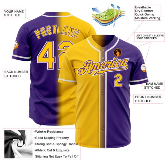 Baseball Custom Fashion Authentic Jersey Purple Yellow-White Gradient Baseball Custom Fashion Authentic Jersey Purple Yellow-White Gradient