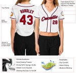 Baseball Red-Navy Women's V-Neck Custom White Cropped Jersey Baseball Red-Navy Women's V-Neck Custom White Cropped Jersey