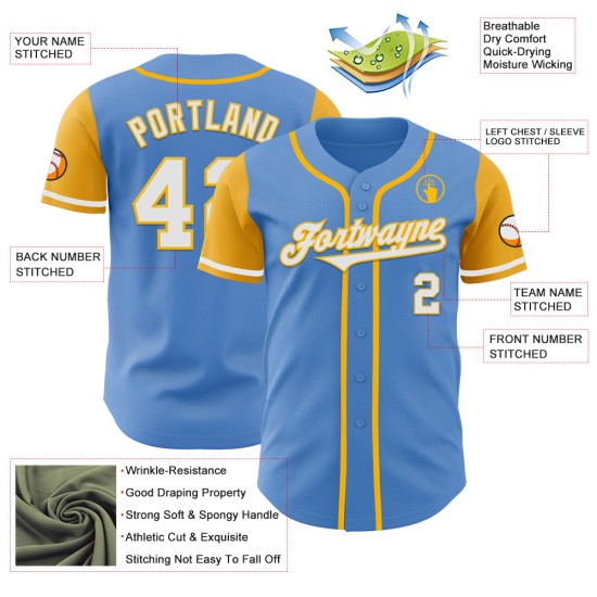 Powder Tone Blue White-Gold Custom Jersey Two Authentic Baseball Powder Tone Blue White-Gold Custom Jersey Two Authentic Baseball