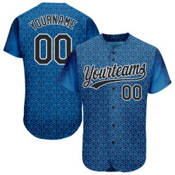 Custom Blue Baseball 3D Jersey Authentic Black-White Pattern Design