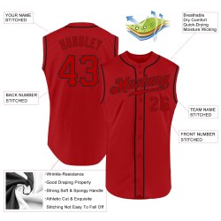 Sleeveless Baseball Custom Authentic Jersey Red Red-Black Sleeveless Baseball Custom Authentic Jersey Red Red-Black