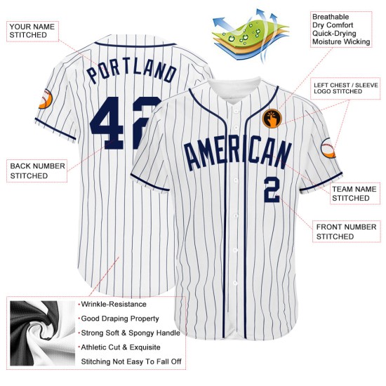 Navy Authentic Navy Jersey Baseball Custom White Pinstripe Navy Authentic Navy Jersey Baseball Custom White Pinstripe