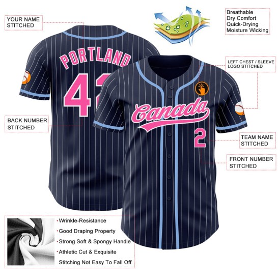Navy White Authentic Baseball Pinstripe Jersey Custom Pink Navy White Authentic Baseball Pinstripe Jersey Custom Pink