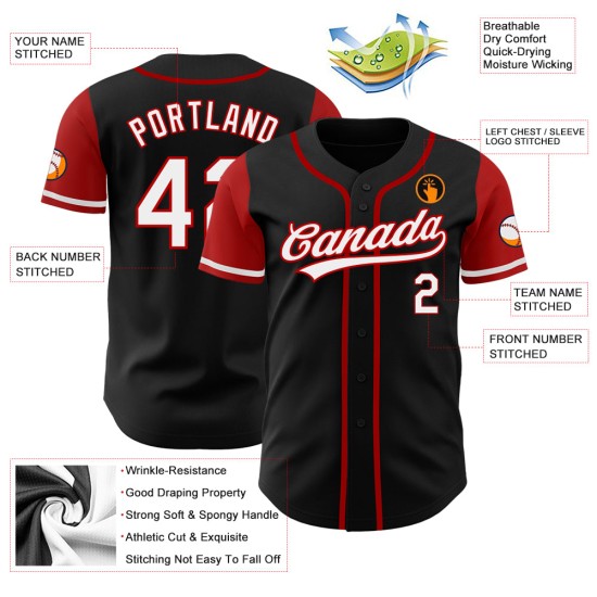 Authentic Baseball White-Red Tone Custom Jersey Two Black Authentic Baseball White-Red Tone Custom Jersey Two Black