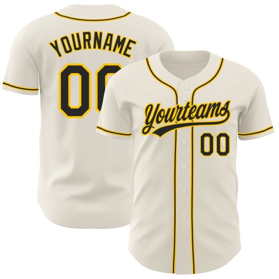Cream Black-Gold Jersey Custom Baseball Authentic Cream Black-Gold Jersey Custom Baseball Authentic