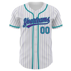 Custom Authentic Teal Pinstripe Baseball Jersey Purple White Custom Authentic Teal Pinstripe Baseball Jersey Purple White