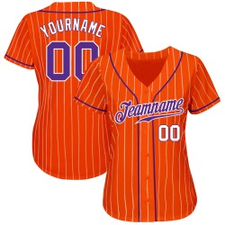 Purple-White Pinstripe Baseball Jersey Orange Authentic Custom White Purple-White Pinstripe Baseball Jersey Orange Authentic Custom White