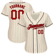 Custom Cream Red Pinstripe Red-Black Authentic Baseball Jersey Custom Cream Red Pinstripe Red-Black Authentic Baseball Jersey