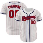 Authentic Baseball Red-Navy Jersey Red Pinstripe White Custom Authentic Baseball Red-Navy Jersey Red Pinstripe White Custom