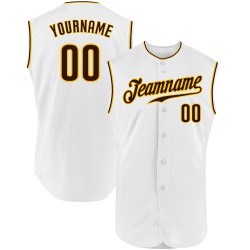 Custom Authentic White Brown-Gold Baseball Jersey Sleeveless