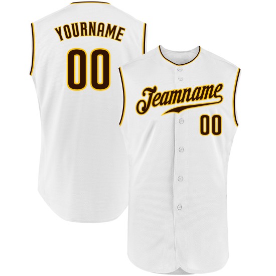 Custom Authentic White Brown-Gold Baseball Jersey Sleeveless Custom Authentic White Brown-Gold Baseball Jersey Sleeveless