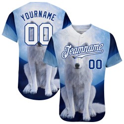 White-Royal Authentic Design Pattern Custom Jersey 3D Wolf Navy Baseball