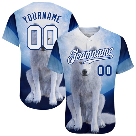White-Royal Authentic Design Pattern Custom Jersey 3D Wolf Navy Baseball White-Royal Authentic Design Pattern Custom Jersey 3D Wolf Navy Baseball