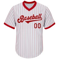 Custom White Red Pinstripe Red-White Authentic Throwback Rib-Knit Baseball Jersey Shirt Custom White Red Pinstripe Red-White Authentic Throwback Rib-Knit Baseball Jersey Shirt