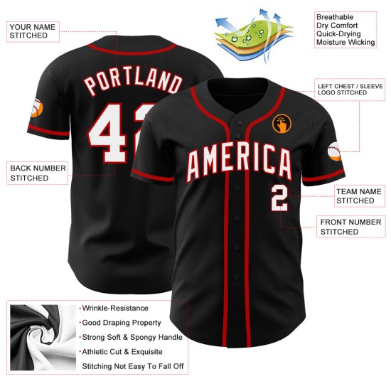 Custom Black Authentic White-Red Jersey Baseball Custom Black Authentic White-Red Jersey Baseball