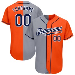 Custom Orange Fashion Split Baseball Authentic Navy-Gray Jersey