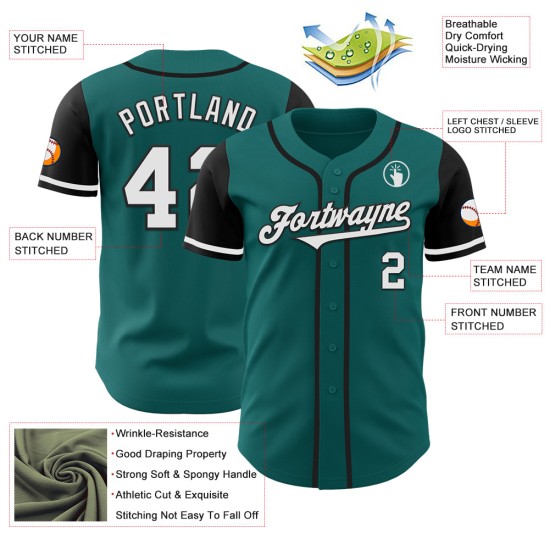 White-Black Baseball Teal Custom Two Jersey Authentic Tone White-Black Baseball Teal Custom Two Jersey Authentic Tone