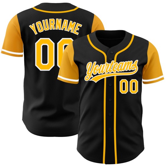 Baseball Tone Authentic Jersey Gold-White Two Custom Black Baseball Tone Authentic Jersey Gold-White Two Custom Black
