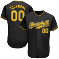 Authentic Jersey Custom Black Baseball Gold-White