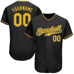 Authentic Jersey Custom Black Baseball Gold-White