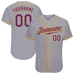 Baseball Gray Pinstripe Purple Authentic Jersey Custom Purple-Gold