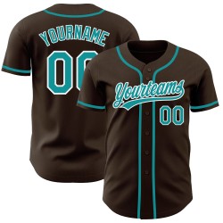 Baseball Custom Authentic Brown Teal-White Jersey