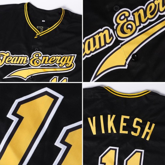 Authentic Jersey Custom Black Baseball Gold-White Authentic Jersey Custom Black Baseball Gold-White