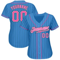 Pink-White Black Pinstripe Authentic Powder Custom Baseball Blue Jersey Pink-White Black Pinstripe Authentic Powder Custom Baseball Blue Jersey