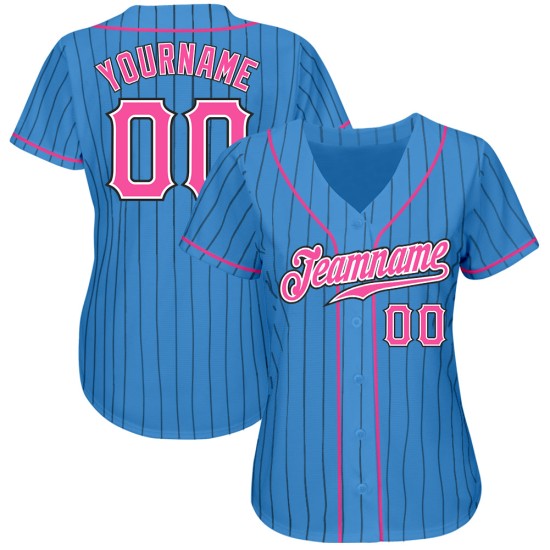 Pink-White Black Pinstripe Authentic Powder Custom Baseball Blue Jersey Pink-White Black Pinstripe Authentic Powder Custom Baseball Blue Jersey