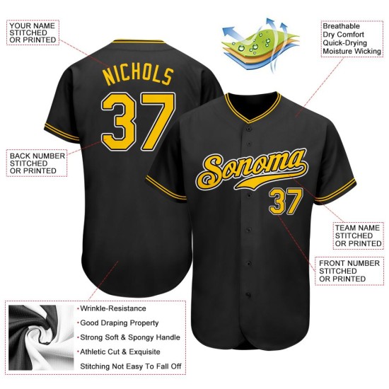 Authentic Jersey Custom Black Baseball Gold-White Authentic Jersey Custom Black Baseball Gold-White