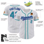 Custom Authentic Teal Pinstripe Baseball Jersey Purple White Custom Authentic Teal Pinstripe Baseball Jersey Purple White
