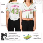 Cropped Green-Pink Jersey White Women's V-Neck Neon Baseball Custom Cropped Green-Pink Jersey White Women's V-Neck Neon Baseball Custom