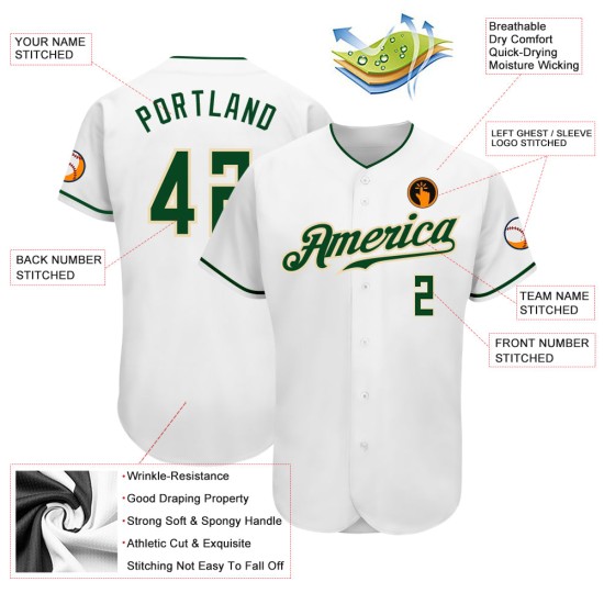 Baseball Custom Green-Cream Authentic White Jersey Baseball Custom Green-Cream Authentic White Jersey