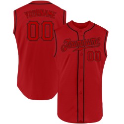 Sleeveless Baseball Custom Authentic Jersey Red Red-Black