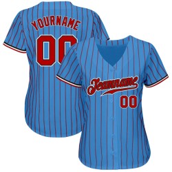 Custom Powder Blue Red Pinstripe Red-Black Authentic Baseball Jersey Custom Powder Blue Red Pinstripe Red-Black Authentic Baseball Jersey