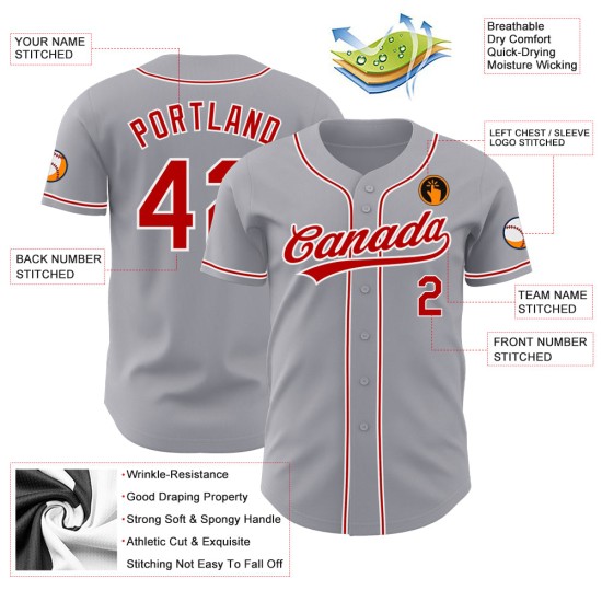 Baseball Custom Red-White Authentic Jersey Gray Baseball Custom Red-White Authentic Jersey Gray