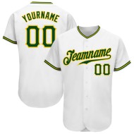 Authentic Baseball Jersey White Green-Gold Custom